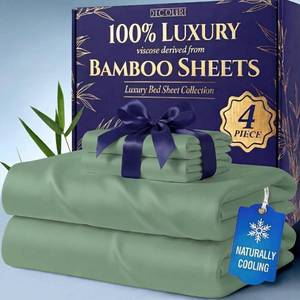 lot 8156 image: DECOLURE 100% Viscose Derived from Bamboo Sheets King Size - Luxury 4 Pc Naturally Cooling Sheets, Ultra Soft Bed Set - Deep 17 Pockets, Durable Double Stitching, Oeko Tex Standard (Sage Green)
