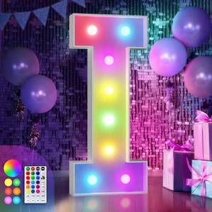lot 8164 image: imprsv 3FT Colorful Marquee Letters I, 18 Colors Large Light up Letters Alphabet Sign with Remote, Big Marry Me Sign, Birthday Party Decorations Anniversary Wedding Decoration