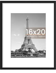 lot 8182 image: 16x20 Picture Frame, Display Pictures 11x14 with Mat or 16 x 20 Without, Wall Hanging Poster Frame, Black, 1 Pack