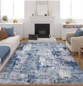lot 8190 image: 9x12 Boho Rug Soft Area Rug Non-Slip Non-Shedding Faux Wool Vintage Rug for Living Room, Dining Room, Kids Playroom, Blue