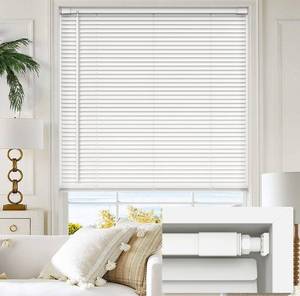 lot 8200 image: No Tools No Drill 1 Vinyl Mini Blinds, Cordless Blinds for Windows, Light Filtering Horizontal Window Blinds & Shades, 35 W x 64 H, White