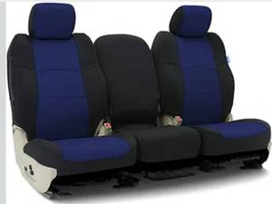 lot 8213 image: Coverking Custom Fit Seat Cover Designed for Select Honda Models 1 Row, Neosupreme Fabric, Blue with Black Sides Retail$210