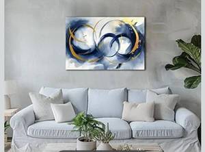 lot 8214 image: DONGYOUJI Abstract Wall Art Nave Blue and Gold Canvas Art Prints Decor for Living Room Modern Fantasy Graffiti Pictures for Bedroom Home Office Decorations 24x36inch