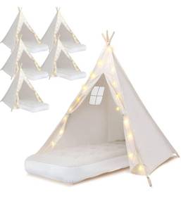 lot 8233 image: 6 Pack Teepee Tent for Kids Thickened with Light String and Inflatable Airbed, Slumber Party Tents, Sleepover Tents Party for Girls Boys Indoor Outdoor (White)
