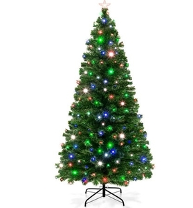 lot 8235 image: Best Choice Products 7ft Pre-Lit Fiber Optic Artificial Pine Christmas Tree w 280 Multicolored LED Lights  8 Sequences