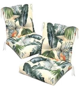 lot 8237 image: Outdoor Wicker Chair Cushions Waterproof Set of 2 with Ties, Printed Tufted Outdoor High Back Seat Cushions for Patio Furniture,Hawaii,41.7  20.8  3.9 Inch