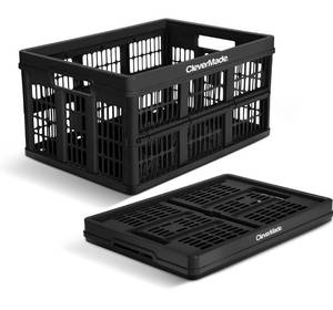 lot 8246 image: CleverMade Collapsible Utility Crate 45L Foldable Plastic Crate with Heavy Duty 66 lb Capacity for Storage, Trunk Organization, & Moving - Obsidian