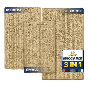 lot 8248 image: Muddy Mat� Pack of 3 Highly Absorbent Microfiber Dog Door Mat and Pet Rug, Non Slip Thick Washable Area Mat Soft Chenille for Kitchen Bathroom Bedroom and Outdoor - Beige Small, Medium & Large