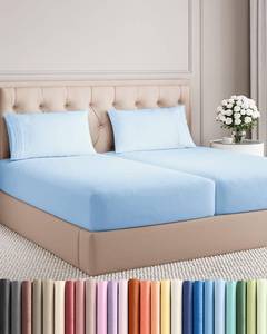 lot 8249 image: Split King Size 5 Piece Sheet Set - Comfy Breathable & Cooling Bed Sheets Set - Hotel Luxury Bedding for Women, Men, Kids, Teens, Boys & Girls - Deep Pockets and Wrinkle Free - Oeko-Tex - Light Blue