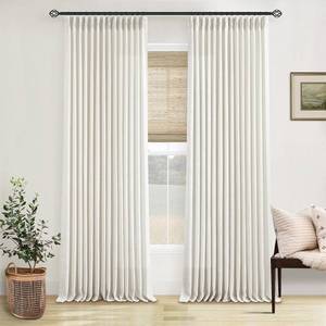 lot 8251 image: Pinch Pleated Linen Curtains 108 Inches Long for Living Room 1 Panels Set Cream Ivory Flax Double Pleated Drapes Back Tab Neutral Boho Ceiling Floor 108 Inch Window Curtains Bedroom Natural Birch