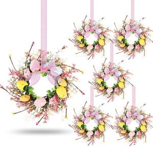lot 8260 image: 6 Pcs Easter Egg Candle Rings Wreaths Mini Artificial Spring Easter Egg Berry Wreath for Front Door Hanging Kitchen Cabinet Wreath with Ribbon for Porch Wall Window Farmhouse Decor