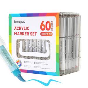 lot 8263 image: languo 60 Colors Acrylic Paint Markers Pens Set, Soft Brush Tip Markers with Fast Drying & No-Bleed Ink, Acrylic Paint Pens for Rock, Wood, Egg, Ceramic, Fabric Painting, Art Supplies and DIY Crafts