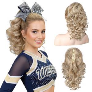 lot 8295 image: REECHO 12 Ponytail Extension, Classic Loose Curly Wavy Claw Clip Pony tails Hair Extensions Hairpieces for Women - Medium Blonde