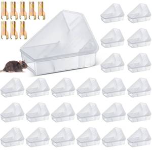 lot 8317 image: Qualirey 24 Pcs Mice Station with Key Triangle Mouse Station Lockable Reusable Bait Box, Enclosed Design for Indoor and Outdoor Use, Suitable for Small Mice (Translucent)