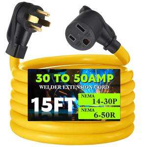 lot 8320 image: Tellegloww NEMA 14-30P to 6-50R Adapter Cord 15ft 4 Prong to 3 Prong Dryer Adapter, 30 Amp to 50 Amp Welder Extension Cord for Welding Machine EV Charger, STW10 AWG3C, ETL Listed