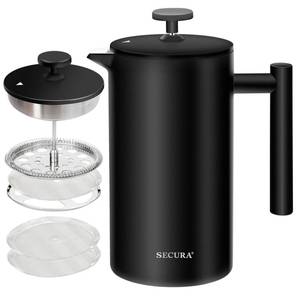 lot 8322 image: Secura French Press Coffee Maker, 304 Grade Stainless Steel Insulated Coffee Press with 2 Extra Screens, 34oz (1 Litre), Black
