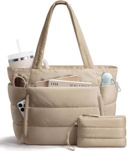 lot 8326 image: Bagstellar Puffer Tote Bag for Women, Lightweight Puffy Work Handbag Teacher Nurse Quilted Shoulder Bag for School Travel Gym