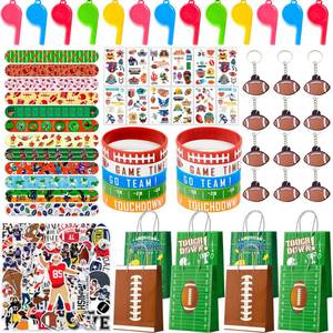 lot 8339 image: Fruitful Jewelry Super Football Party Favors Fillers for 12 Guests, 122pcs All-In-One Rugby Party Favors Bags Set Football Birthday Decoration Gift Bags Rugby Keychains Bracelets Stickers Whistle etc