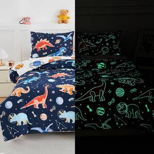 lot 8343 image: NTBED Dinosaur Kids Comforter Set Queen Size 5 Pieces Bed in A Bag for Boys Girls,Glow in The Dark Space Planet Bedding Set with Sheet