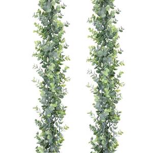 lot 8346 image: DearHouse Faux Eucalyptus Garland Plant, 2 Pack Artificial Vines Hanging Eucalyptus Leaves Greenery Garland for Wedding Backdrop Arch Wall Decor, 6 Feetpcs UV Protected Indoor Outdoor