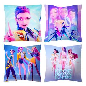 lot 8349 image: 4Pack Demon Hunters Pillow Covers, 18 x 18 4 Unique Designs, Soft Polyester, Decorative Pillowcases for Home, Fans, Gifts