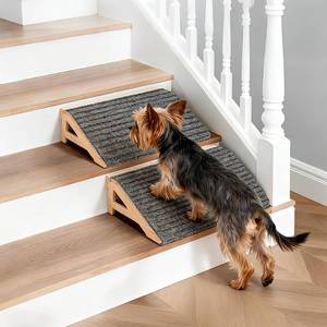 lot 8353 image: 2 Pack Dog Ramp Stairs for Small Dogs 2-in-1 Solid Wood Pet Ramp &amp Calf Stretcher, Supports 170lbs, Non-Slip Carpet, Gentle Slope for SeniorInjuredAging Dogs, IndoorGym Use, No Assembly Required