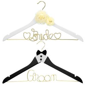 lot 8363 image: Yousoontic 2 Pcs Bride Hanger and Groom Wooden Wedding Dress Hanger with Bow Tie and Beige Flower for Tuxedo Suit Bridesmaid Bridal Wedding Gift Bridal Party Shower