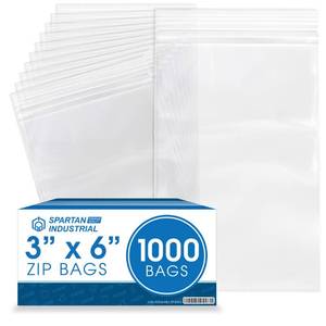 lot 8366 image: Spartan Industrial - 3 X 6 (1000 Count) 2 Mil Clear Reclosable Zip Plastic Poly Bags with Resealable Lock Seal Zipper
