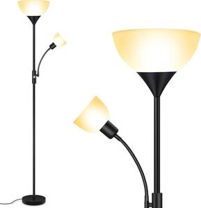 lot 8371 image: Floor Lamp Torchiere, 71 Tall Floor Lamps for Living Room, Standing Lamp, Floor Lamps with Gooseneck Reading Light, Rotary Switch, 2 Plastic Lampshades, Torch Pole Lamps for Bedroom (Black, No Bulb)