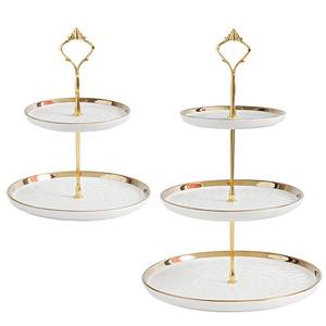 lot 8373 image: Tosnail Set of 2 Porcelain Cupcake Stand Ceramic Dessert Stand Tiered Serving Trays with Gold Rod, 3 Tiers and 2 Tiers Cake Stand Party Serving Trays Fruit Pastry Holders for Wedding and Party