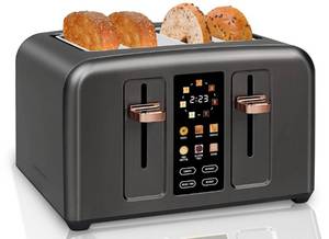 lot 8374 image: SEEDEEM Toaster 4 Slice, Full Touch control Toaster, LCD Display, 6 Bread Type, 7 Shade Settings, 1.4Wide Slots��More Time Function, Removable Crumb Tray, 1800W, Dark Metallic
