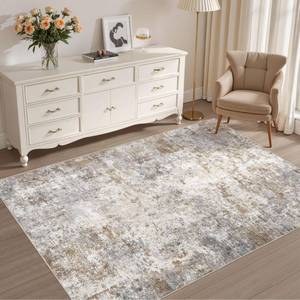lot 8375 image: UERMEI 4x6 Area Rug Living Room Rugs - Washable Neutral Modern Abstract Soft Thin Rug Indoor Floor No Slip Rug Carpet for Bedroom Under Dining Table Home Office Decor - Brown Grey
