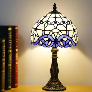 lot 8377 image: Small Tiffany Lamp Stained Glass Desk Lamp Vintage Tiffany Bedside Table Lamp for Home Living Room Bedroom Nightstand 8X15 Inch (Navy Blue Dragonfly)