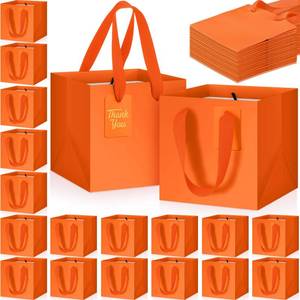 lot 8387 image: Windyun 50 Pcs Mini Paper Gift Bags with Handle Square Small Favor Bag with DIY Thank You Tag for Christmas Birthday Wedding Bridal Shower Bridesmaid Graduation Party, 6 x 6 x 6 (Orange)