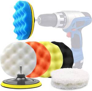 lot 8398 image: 6 Inch Car Polishing & Buffing Sponge Pads Kit Wool Bonnet Pads for Household Electric Drill and Auto Polisher with 8mm M14 Drill Adapter for Washing Cleaning Waxing Dusting, 11PCS