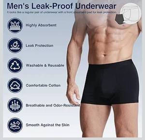 lot 8407 image: Incontinence Underwear for Men, 150ML Absorbent, Leak Proof Underwear for Men Comfortable Cotton Fabric, Comfortable and Breathable, Mens Incontinence Underwear Washable and Reusable (3PCSLarge)