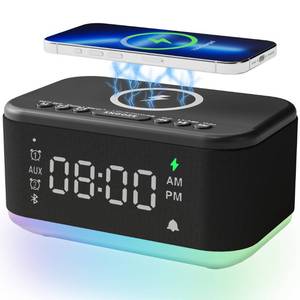 lot 8413 image: Alarm Clock Speaker Wireless Charger, Digital Alarm Clocks Bedrooms Bluetooth, Alarm Clock Dimmable Light Bedrooms Dual Alarm Snooze Dimmer 12 24H RGB Night Light Bluetooth USB AUX, Black
