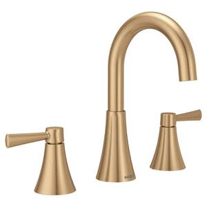 lot 8425 image: Moen Ronan Bronzed Gold Two-Handle Adjustable Widespread Modern Bathroom Faucet, Valve Included, 84023BZG