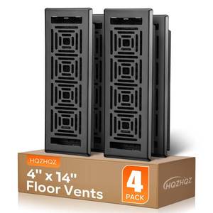 lot 8427 image: Floor Register 4x14, 4 Pack Floor Vent Covers, Heavy Duty Steel Walkable Floor Vents, Adjustable Decorative Vent Covers for Home Floor Sidewall Office or Ceiling Vent, Black