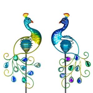 lot 8430 image: Viveta Garden Solar Lights Decorative, 2 Pack Metal Peacock Solar Lights Stake for Outdoor Garden Patio Yard Lawn Decorations