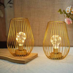 lot 8431 image: TRIROCKS Metal Cordless Table Lamp - 8 Tall Set of 2 Cage Shape Battery Operated Lamp with Fairy Lights Bulb for IndoorOutdoor Use Perfect for Christmas Garden and Weddings (Gold,Set of 2)