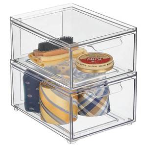 lot 8461 image: mDesign Plastic Wide Stackable Closet Storage Organizer Bin Containers with Front Pull Drawer for Cabinet, Desk, Shelf, Cupboard, or Dresser Organization, Lumiere Collection, 2 Pack - Clear