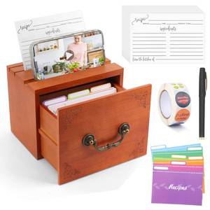 lot 8464 image: Coldairsoap Recipe Box 4x6 with 100 Cards, 6 Dividers, 1 Sticker and 1Pen, Wooden Recipe Box with Cards and Dividers, Index Card Holder, Recipes Card Holder Organizer