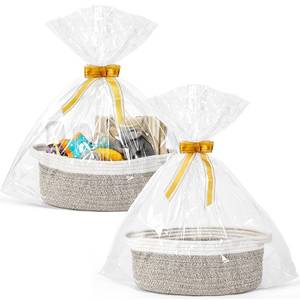 lot 8473 image: 2 Pack Small Woven Basket with Gift Bags and Ribbons, Empty Decorative Gift Chest Box, Cute Baby Gift Basket for Nursery, Cotton Rope Room Shelf Storage Basket with Handles, All 12x 8x 5,Brown