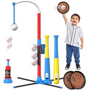 lot 8478 image: QDRAGON 4 in 1 Tball Set for Toddlers 3-5 with Toss and Catch Ball Set 2 Bats, Hanging Tee Ball Stand with Auto Pitching Machine, Indoor Outdoor Sport Toys Christmas Birthday Gifts for Boys Girls
