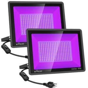 lot 8479 image: XYCN 2 Pack 300W LED Black Lights Outdoor, Flood Blacklight Light with Plug, 395nm to 410nm IP66 Waterproof for Dance Party, Glow in The Dark, Stage Lighting, Body Paint, Fluorescent Poster, Neon Glow