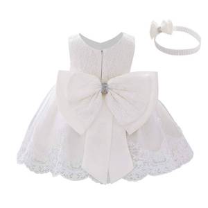 lot 8494 image: Baby Girl Christening Gown Baptism Dress Infant Wedding Flower Girl Bowknot Lace Tutu Dress with Headband 1st Birthday Party Christmas Pageant Princess Dress Formal Dresses White 9-12 Months