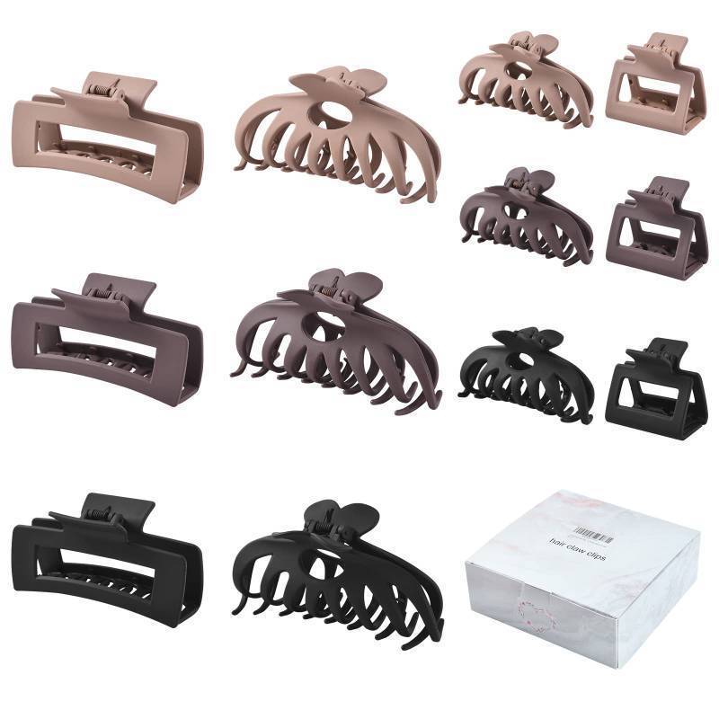 lot 9681 image: 12 Pack Hair Claw Clips include 4.1 inch Large Clip and 2 inch Small Clip for Thick Thin Hair, Strong Hold jaw clip Big Non-slip Matte Hair Clips for Women,Neutral Colors