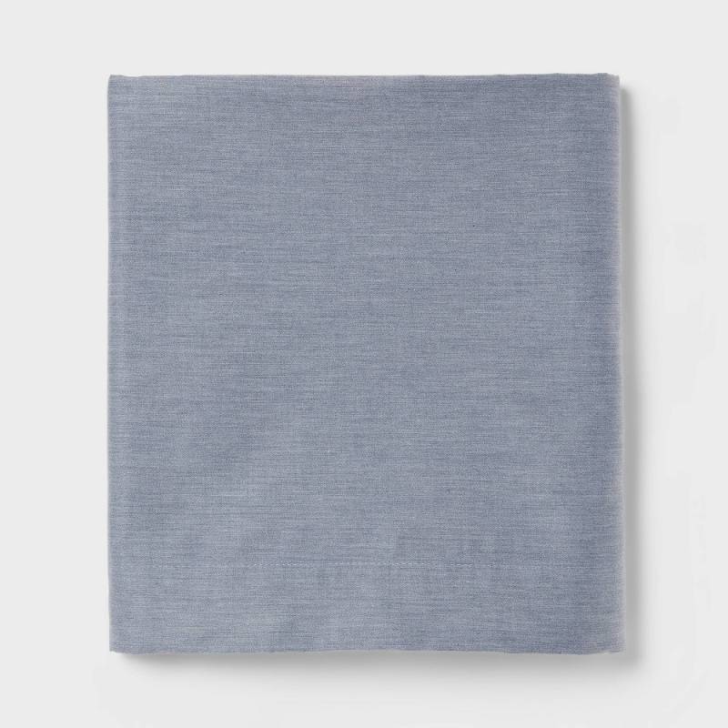 lot 10054 image: Queen Easy Care Cotton Blend Sateen Flat Sheet Navy - Room Essentials 225 Thread Count, Gender Neutral, Machine Washable