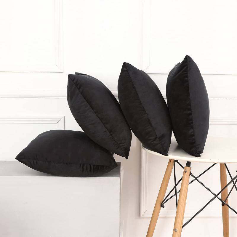 lot 1385 image: UBeesize Square 18 Inches Throw Pillow Covers Set of 4, Solid Color Soft Velvet 18x18 Pillow Cover, Neutral Pillow Covers for Sofa Couch Chair Home Decor, Black Pillow Case